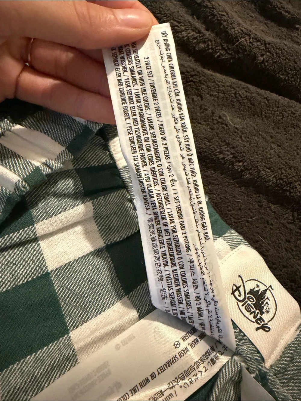 Women’s Disney Green and White Checkered Kids Pajama Set with Character Pocket - Picture 10 of 10